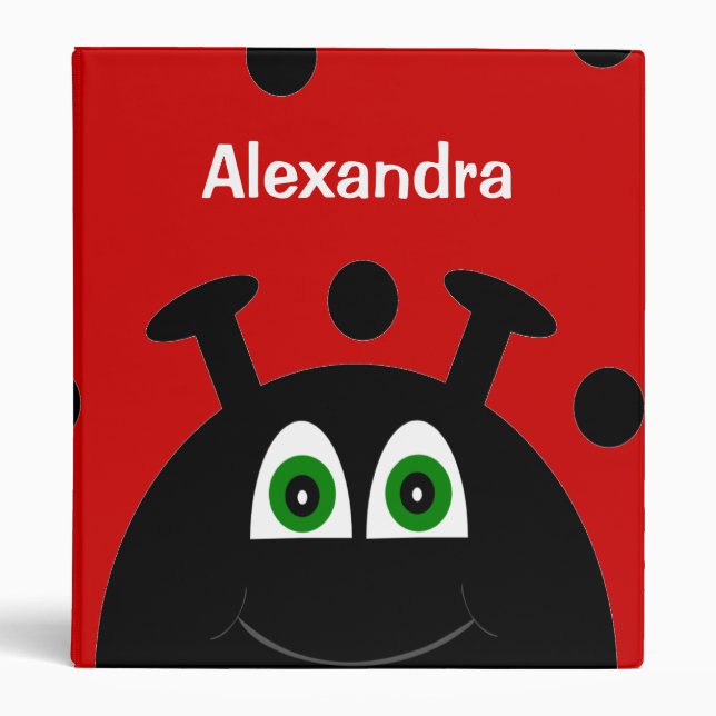 Red and Black Ladybug Personalized School Binder (Front)