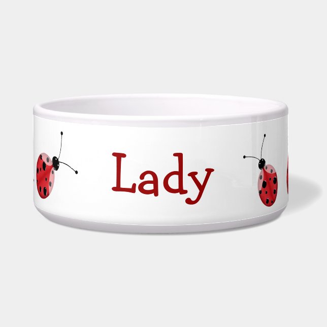 Red and Black Ladybugs Custom Dog Bowl (Front)