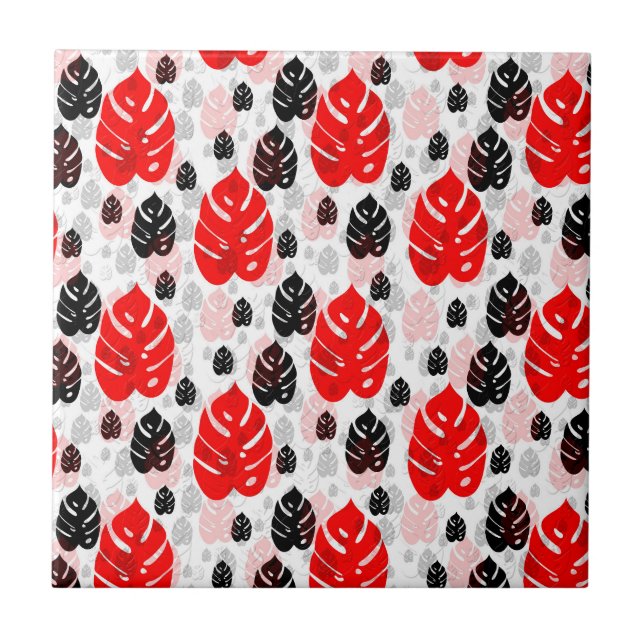 Red and Black Leaf Abstract Shapes Tile (Front)