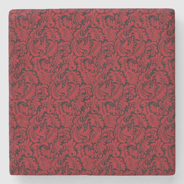 RED AND BLACK LEAFY DESIGN STONE COASTER (Front)