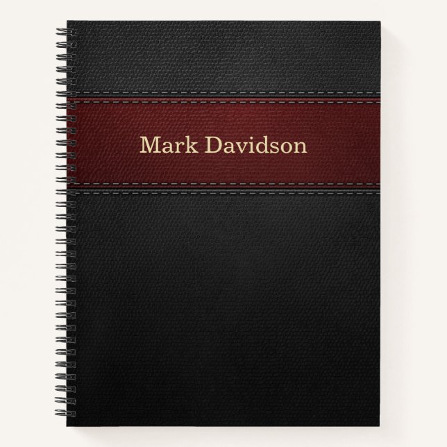 Red and Black Leather Look Custom Notebook (Front)
