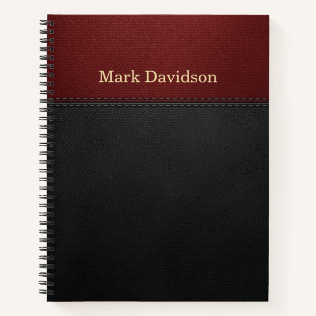 Red and Black Leather Look Custom Notebook (Front)