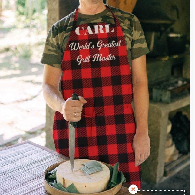 Red and black lumberjack plaid BBQ apron for men (Creator Uploaded)