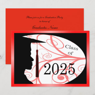 Red and Black Man Silhouette 2025 Graduation Party Invitation