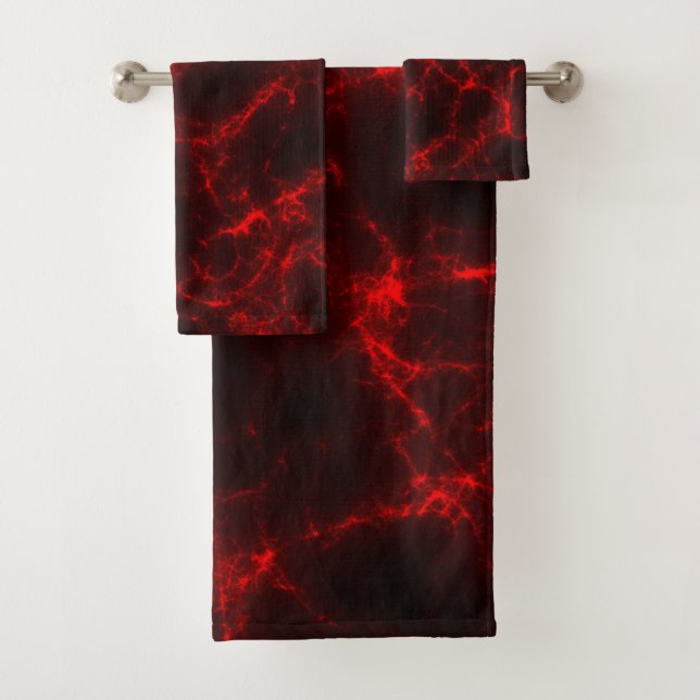 Red and Black Marble abstract Bath Towel Set (Insitu)