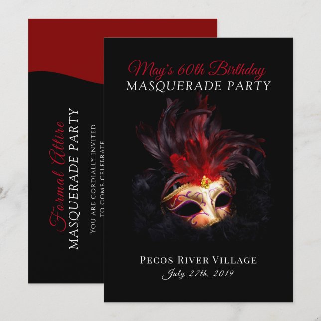 Red and Black Masquerade Party Invitation (Front/Back)