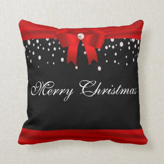 Red and Black Merry Christmas Throw Pillow