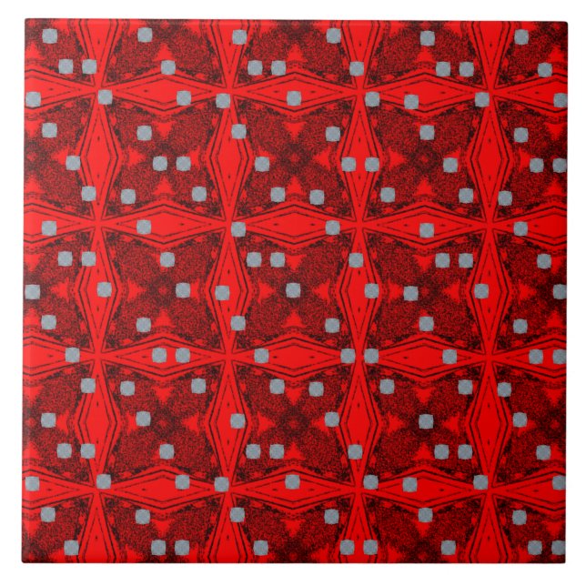 Red and Black Mid Century Modern Pattern Tile (Front)