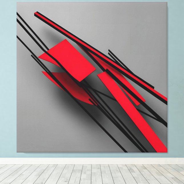  Red and Black Minimalist Modern Abstract Canvas Print (Insitu(Wood Floor))