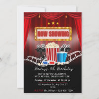 Red And Black Movie Night Birthday Party Invitatio