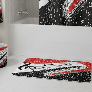 Red and black music theme bath mat