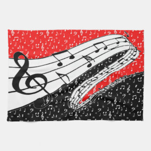Red and black music theme kitchen towel