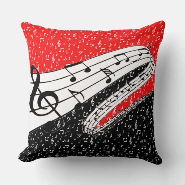 Red and black music theme throw pillow (Front)