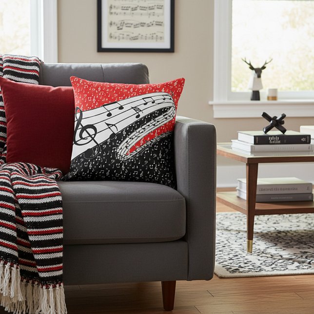Red and black music theme throw pillow (Creator Uploaded)