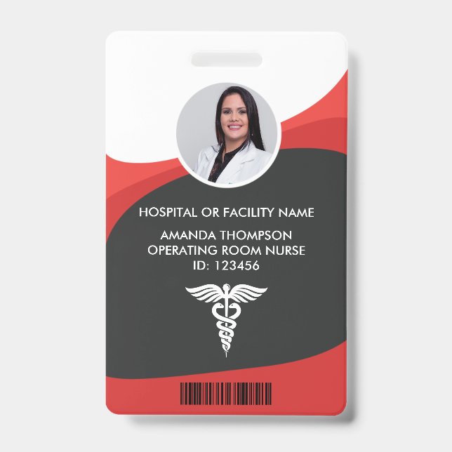 Red and Black Nurse Photo ID Badge (Front)