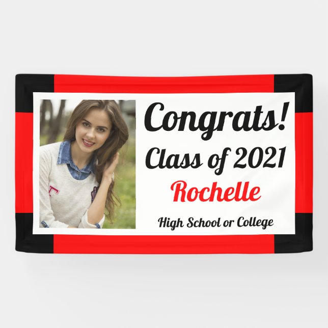 Red and Black One Photo Class Year Graduation Banner (Horizontal)