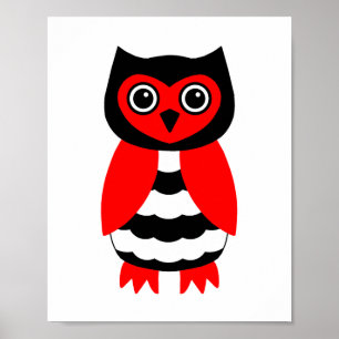 Red and Black Owl Poster