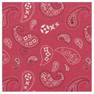 Red and Black Paisley Western Bandana Print Fabric