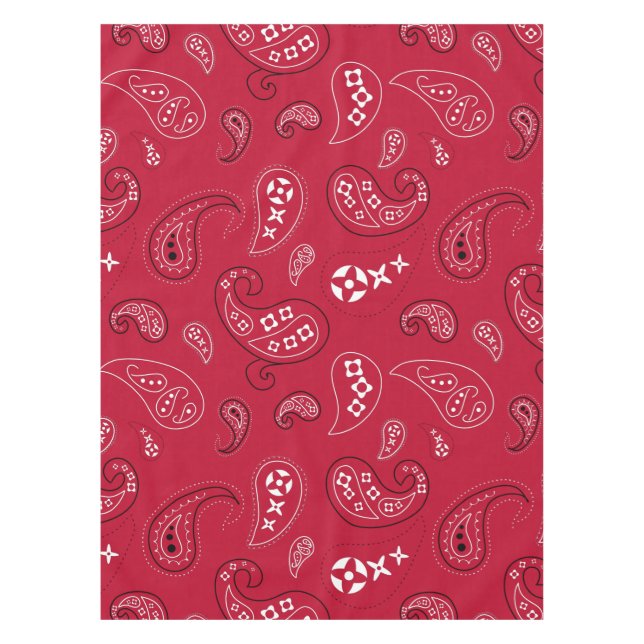 Red and Black Paisley Western Bandana Print Tablecloth (Front)
