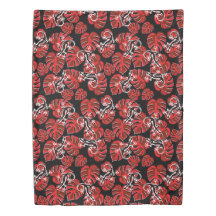 Red And Black Pattern - Geckos And Leaves