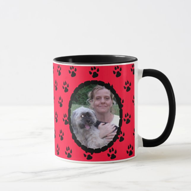 Red and Black Paw prints Personalized Photo Mug (Right)