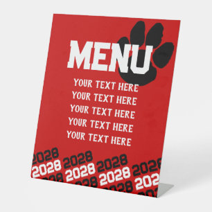 Red and Black Pawprint Graduation Menu Party Pedestal Sign