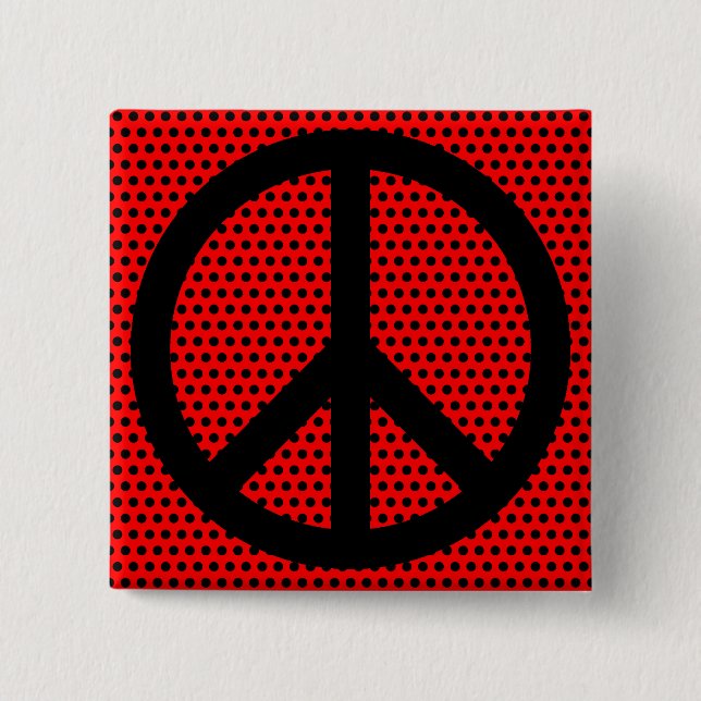Red and Black Peace Symbol 2 Inch Square Button (Front)