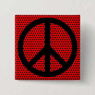 Red and Black Peace Symbol 2 Inch Square Button
