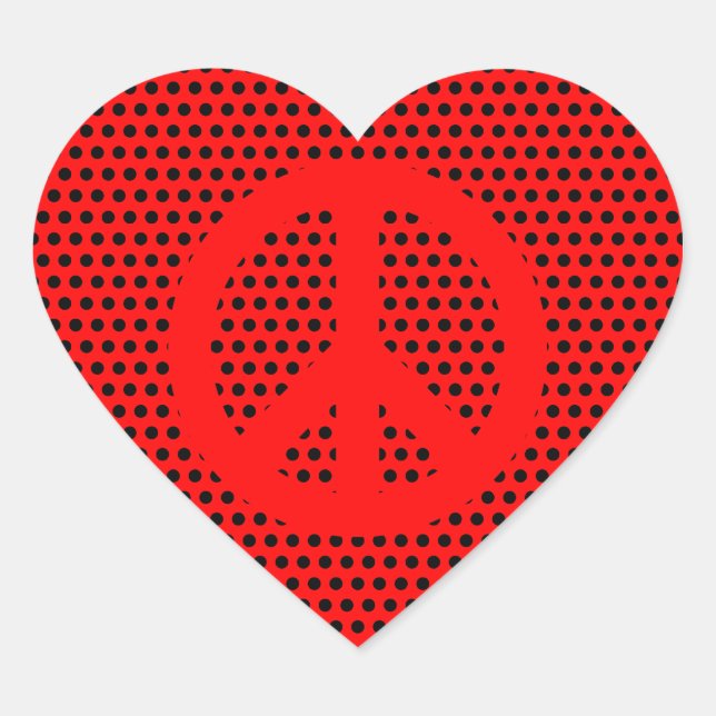 Red and Black Peace Symbol Heart Sticker (Front)