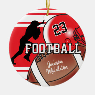 Red and Black Personalize Football Ceramic Ornament