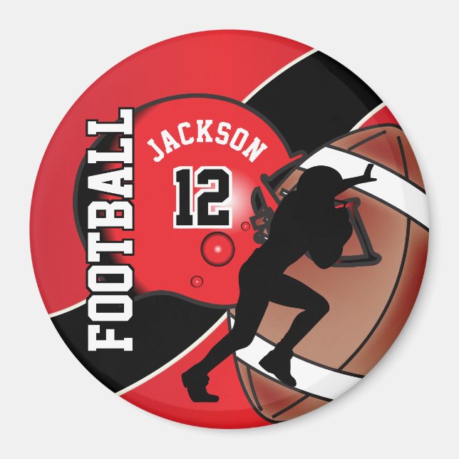Red and Black Personalize Football Magnet (Front)