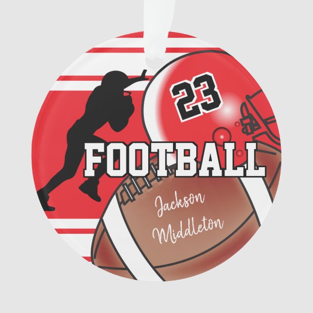 Red and Black Personalize Football Ornament (Front)