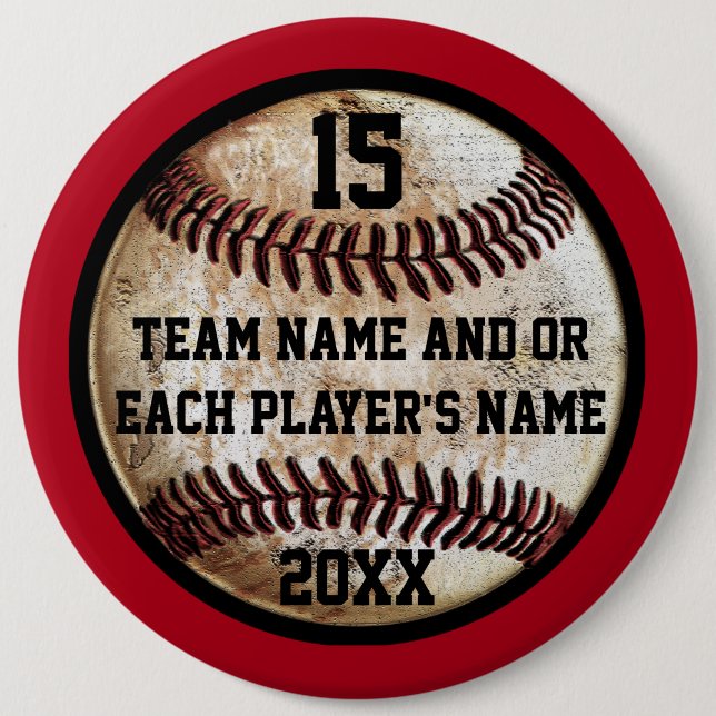 Red and Black Personalized Baseball Pins Buttons (Front)