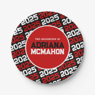 Red and Black Personalized Graduation Paper Plate