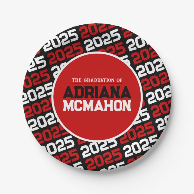 Red and Black Personalized Graduation Paper Plate (Front)