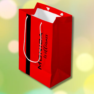 Red and Black Personalized Modern Stylish Name Medium Gift Bag