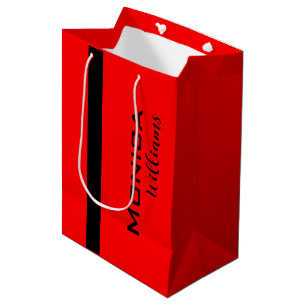 Red and Black Personalized Modern Stylish Name Medium Gift Bag