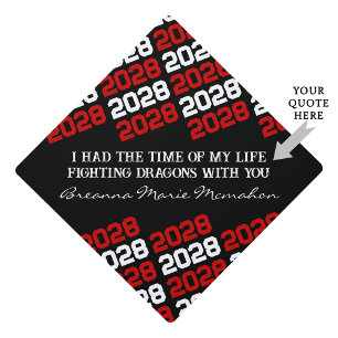 Red and Black Personalized with Name and Quote Graduation Cap Topper