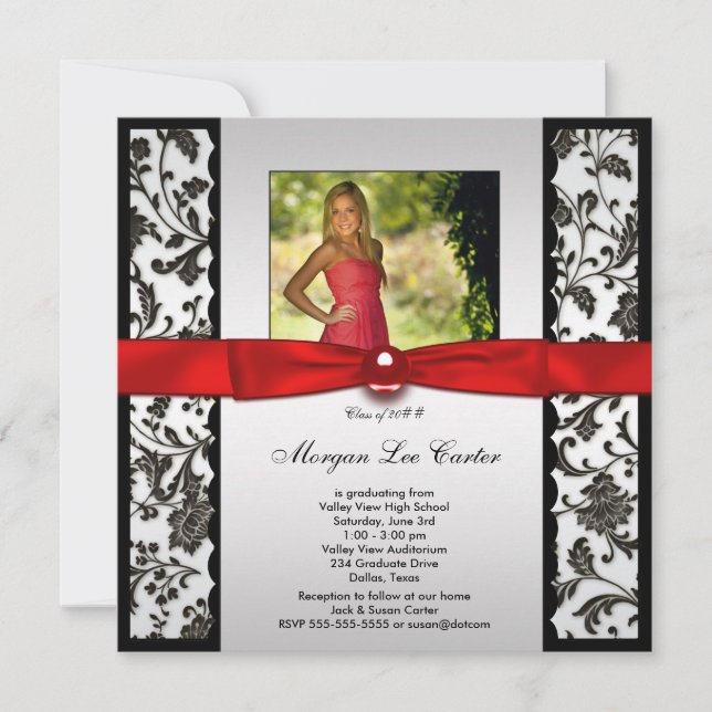 Red and Black Photo Graduation Announcement (Front)