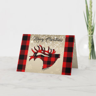 Red And Black Plaid Bull Elk Christmas Card