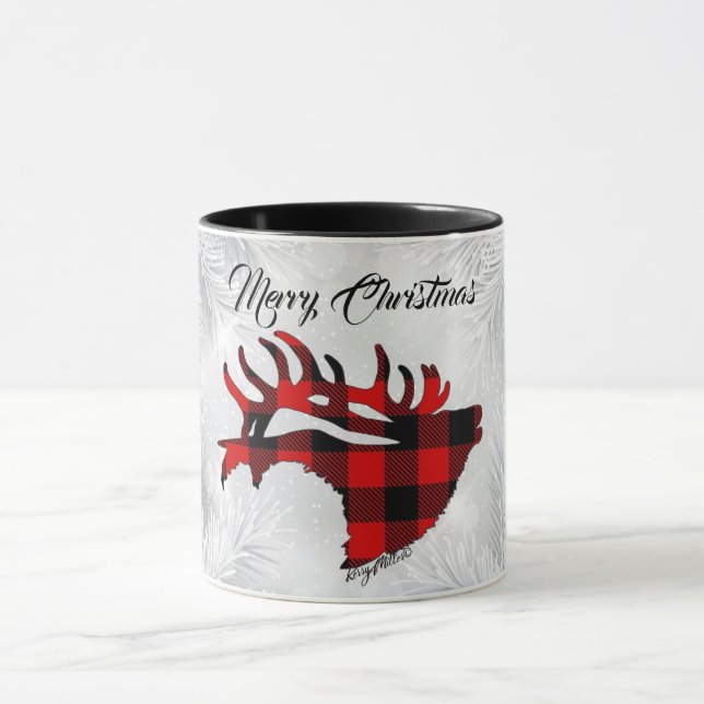 Red And Black Plaid Bull Elk Mug (Center)