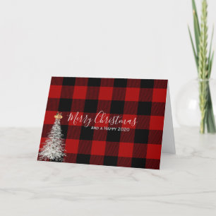 Red and Black plaid Christmas and New Year Card
