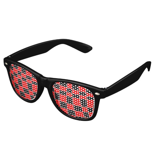 Red and black Plaid customizable Retro Sunglasses (Angled)