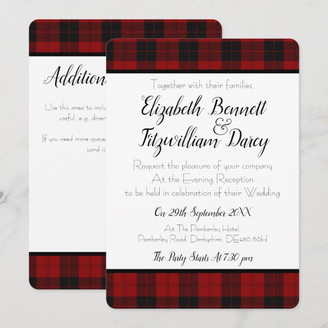 Red and Black Plaid Evening Invitation (Front/Back)