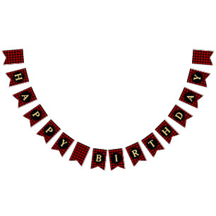 Red and Black Plaid Happy Birthday Bunting Flags