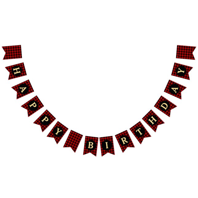 Red and Black Plaid Happy Birthday Bunting Flags (All)