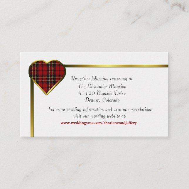 Red and Black Plaid Heart Wedding Enclosure Card (Front)