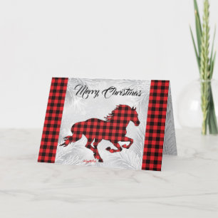 Red And Black Plaid Horse Christmas Card
