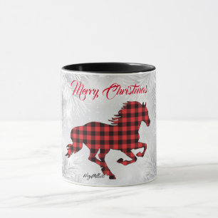 Red And Black Plaid Horse Christmas Mug