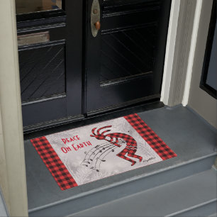 Red and Black Plaid Kokopelli Christmas Doormat